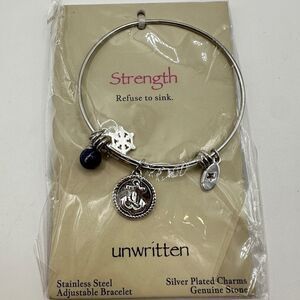 NWT Unwritten "Strength" adjustable, silver plated charm bracelet!‎